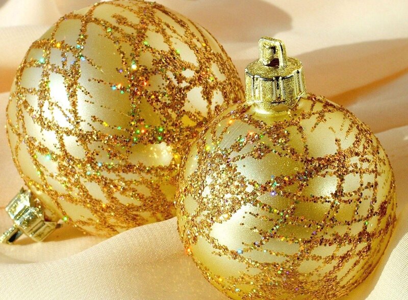 Gold Glitter Ornaments — Festive, Photograph, Fabric