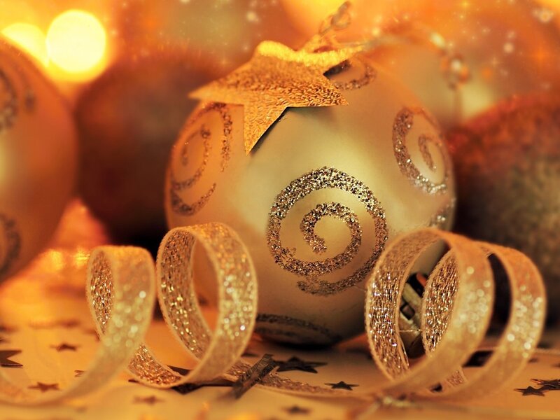 Gold Glitter Ornaments — Festive, Photograph, Ribbons, Stars
