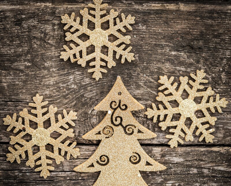 Gold Glitter Ornaments — Festive, Winter, Photograph