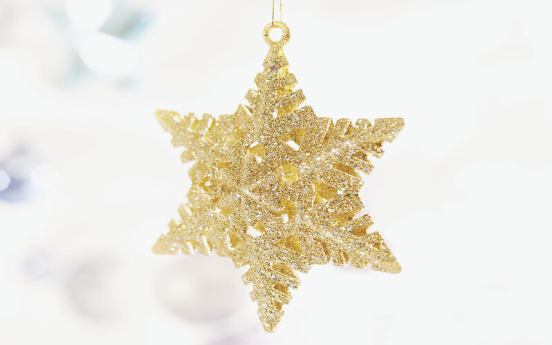 Gold Glitter Snowflake Ornament — Festive