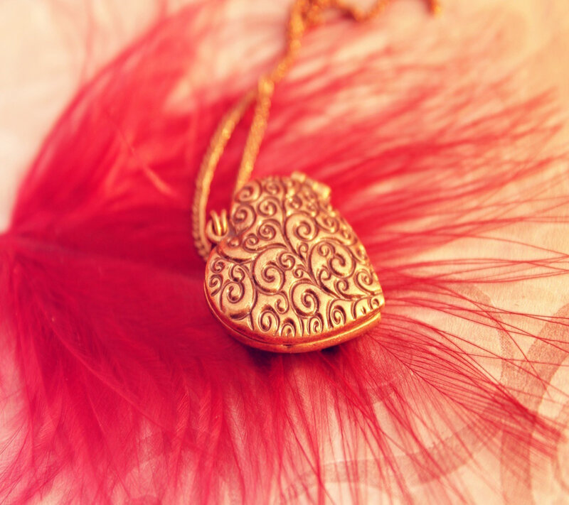 Gold Heart Locket — Red