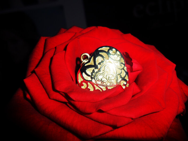 Gold Heart Pendant — Red