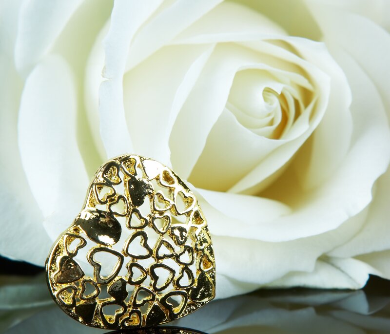 Gold Heart Pendant — White
