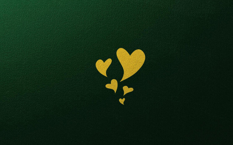 Gold Hearts on Green