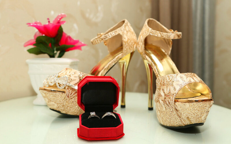 Gold High-heeled Shoes — Elegant