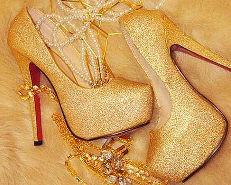 Gold High-heeled Shoes — Luxurious