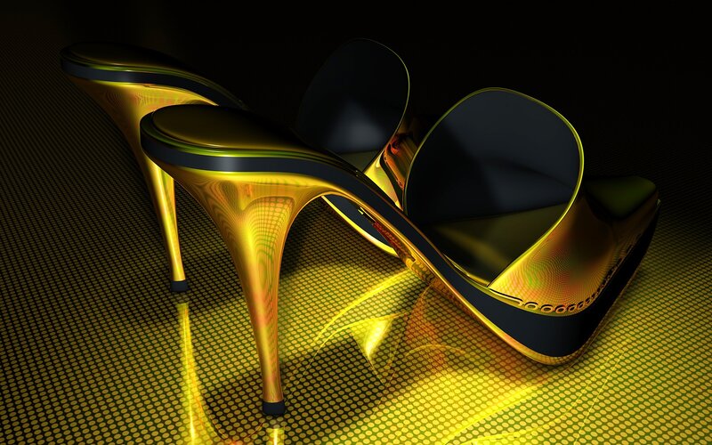 Gold High-heeled Shoes — Yellow