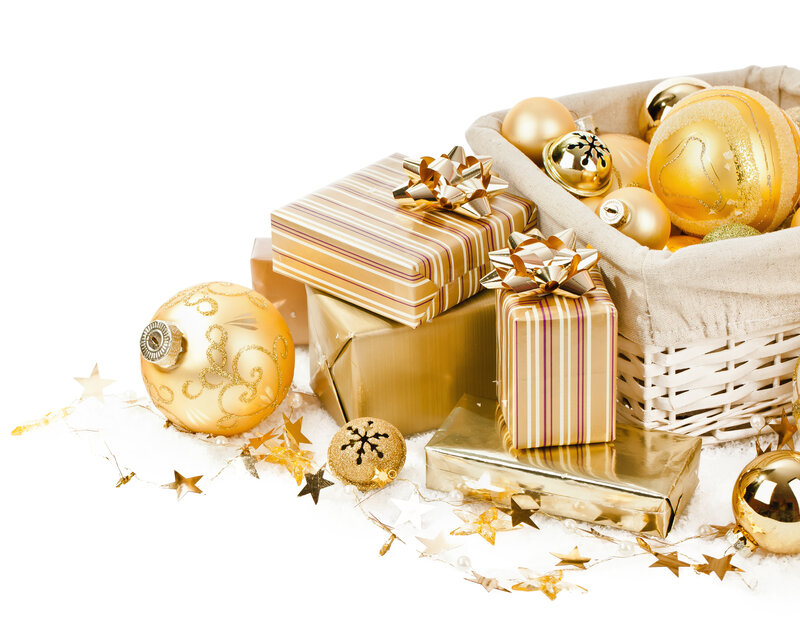 Gold Holiday Ornaments and Gifts