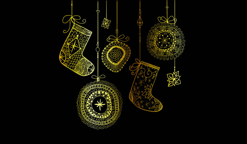 Gold Holiday Ornaments — Black