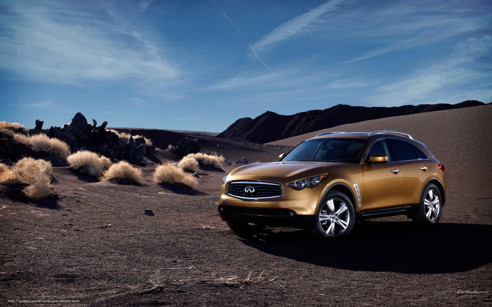 Gold Infiniti FX in desert