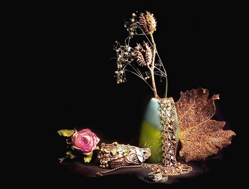 Gold Jewelry and Dried Flowers