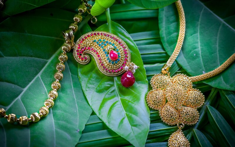 Gold Jewelry on Leaves