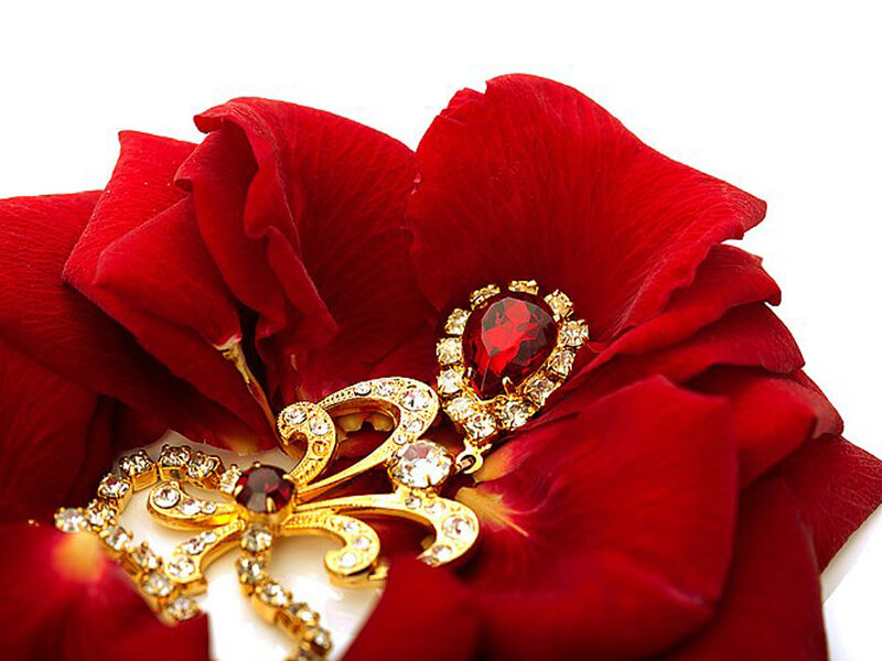 Gold Jewelry on Rose Petals