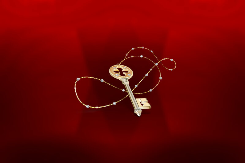 Gold Key Necklace — Red