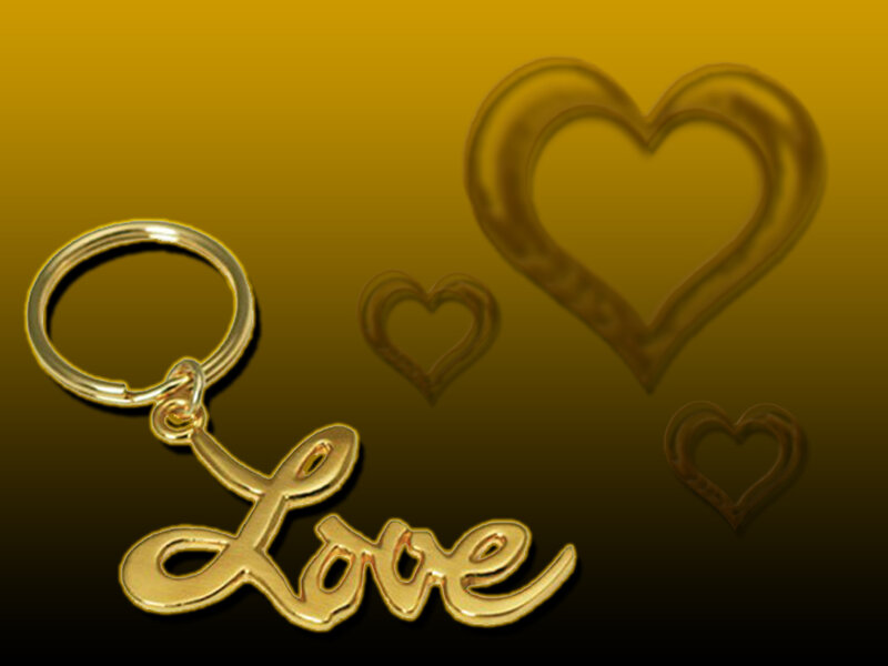 Gold Keychain with Love Text