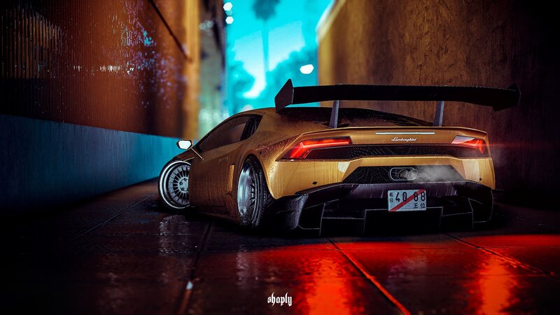 Gold Lamborghini Huracan — Dramatic