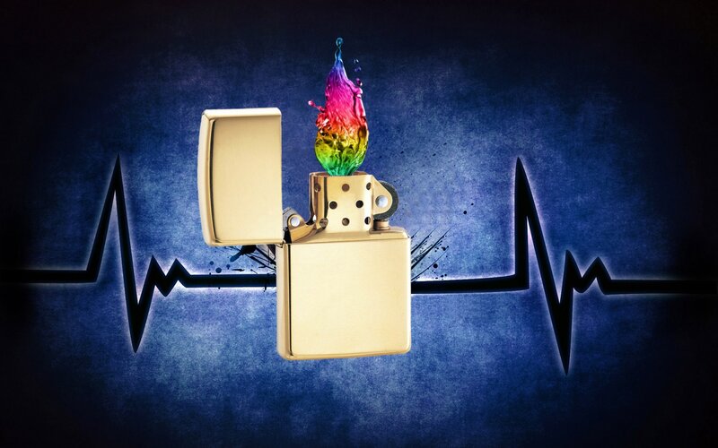 Gold Lighter with Rainbow Flame