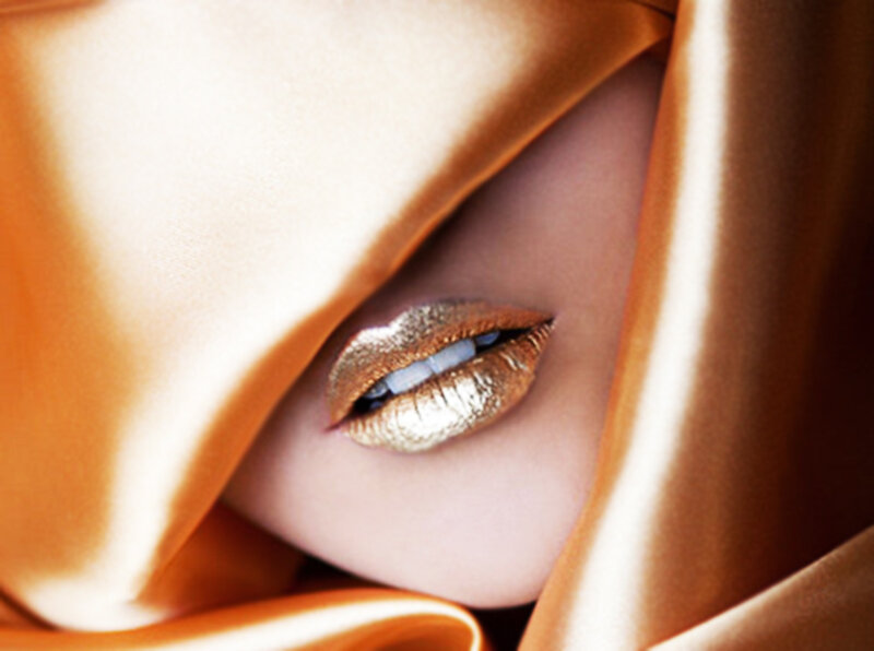 Gold Lipstick on Lips