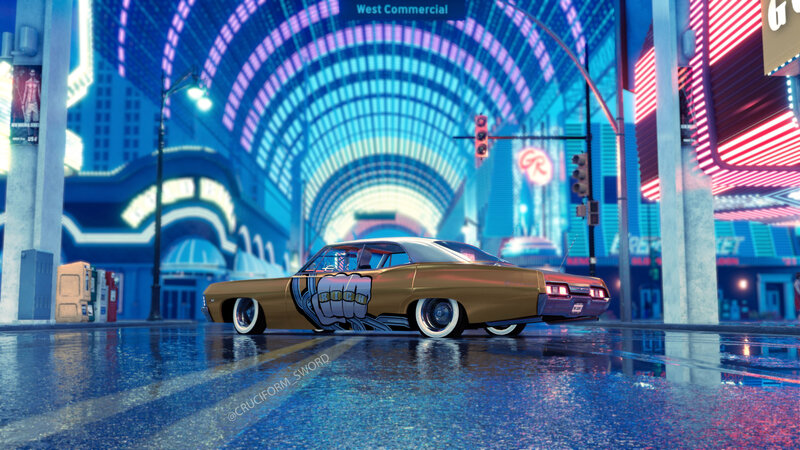 Gold Lowrider Car — Blue