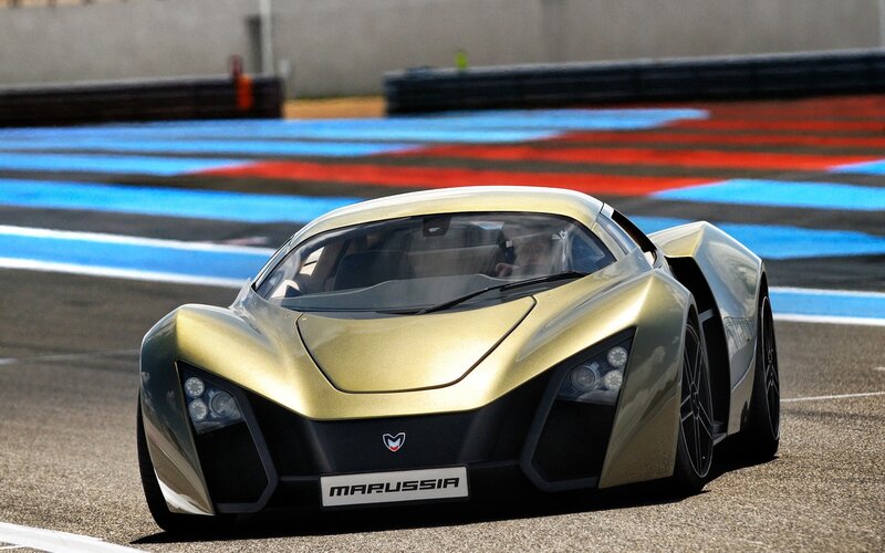Gold Marussia race car on track
