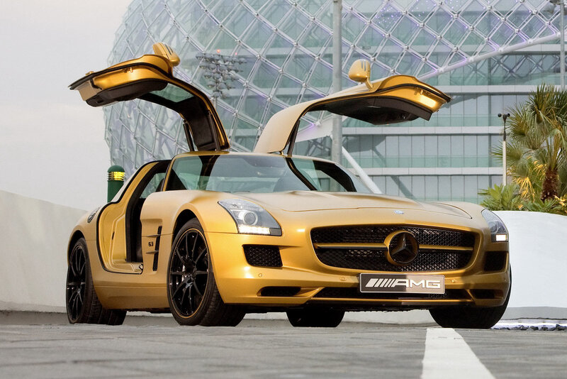 Gold Mercedes-AMG SLS car