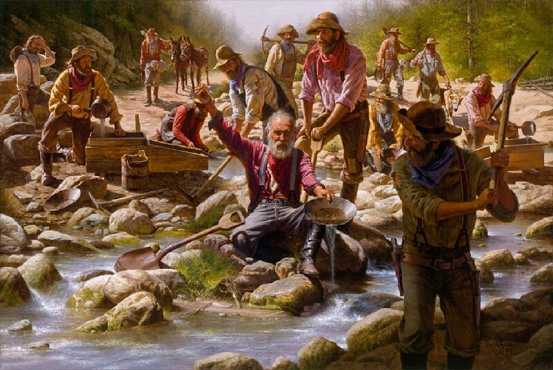 Gold Miners Panning — Brown