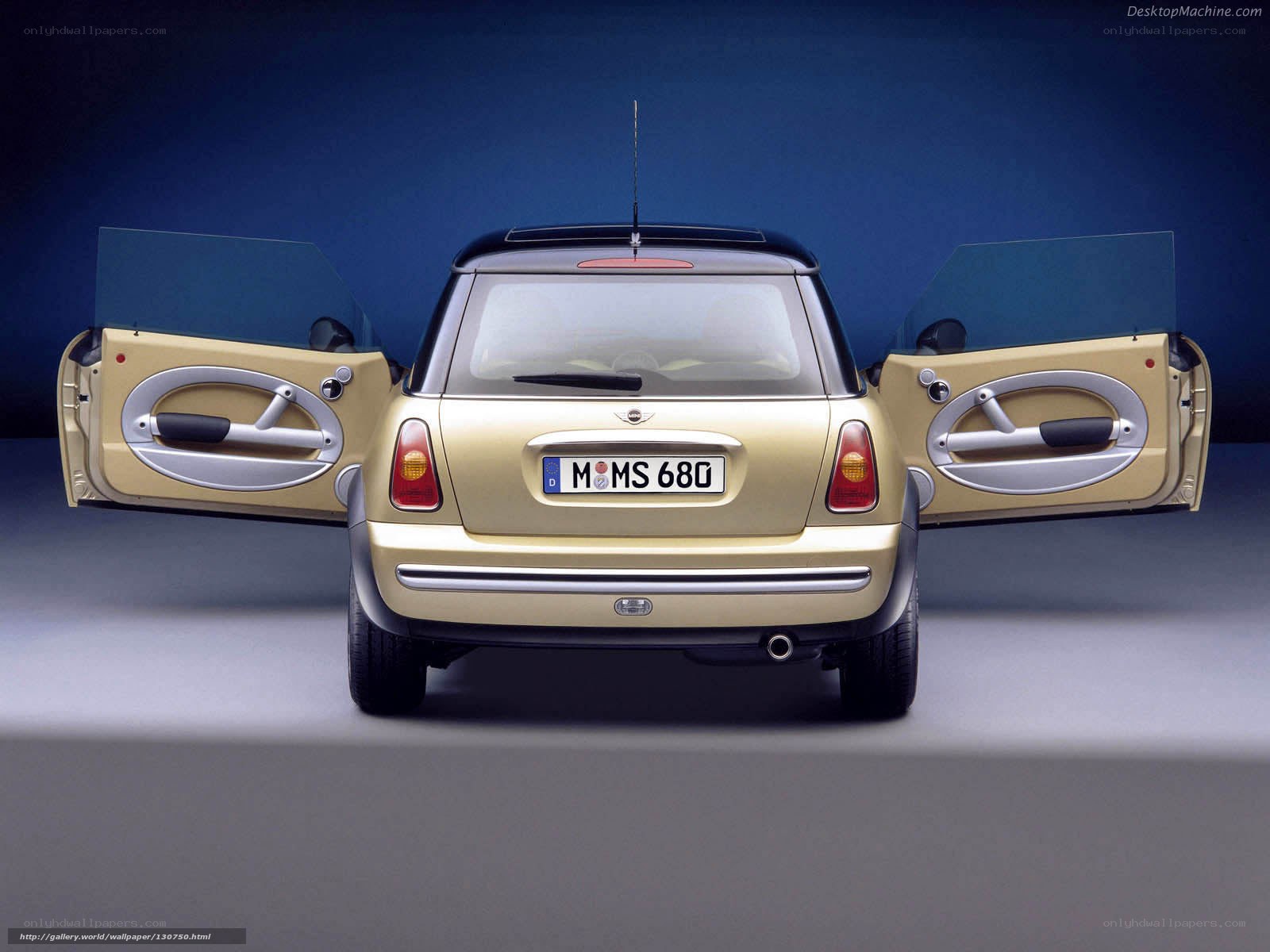gold mini cooper with open doors