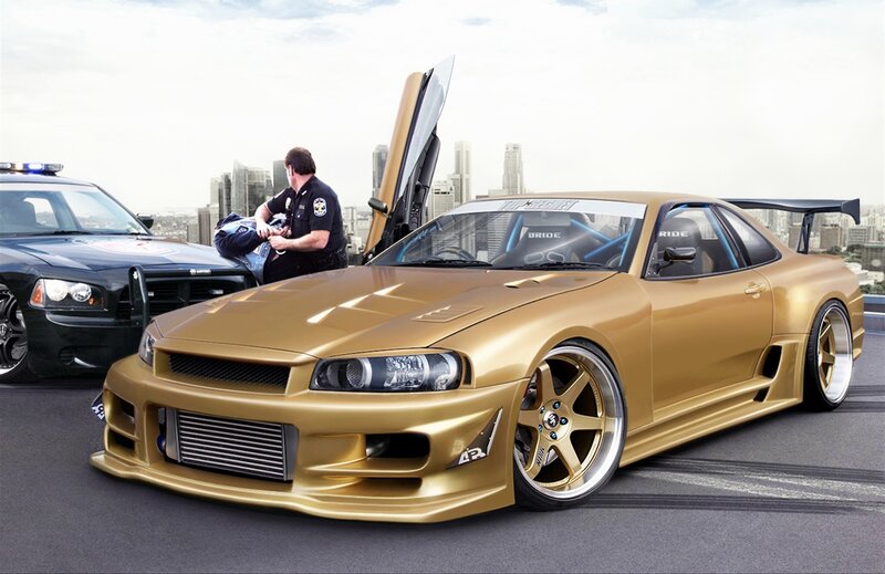 Gold Modified Sports Car — Dramatic