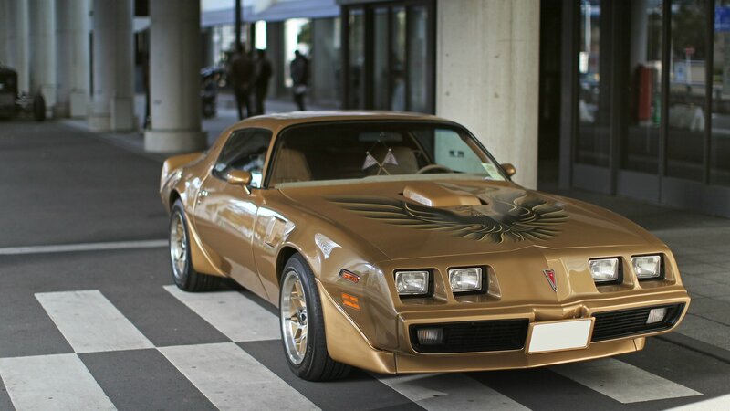 Gold Muscle Car — Calm, Afternoon, Photograph, Crosswalk