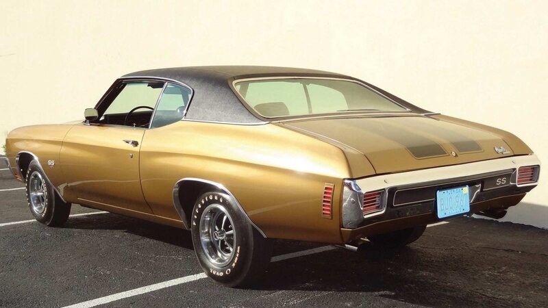 Gold Muscle Car — Calm, Afternoon, Photograph, License Plate