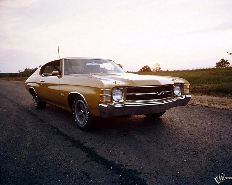 Gold Muscle Car — Dramatic, Sunset, Photograph, Road