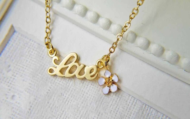 Gold Necklace with Flower Charm