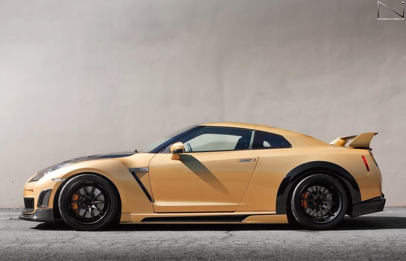 gold Nissan GT-R sports car