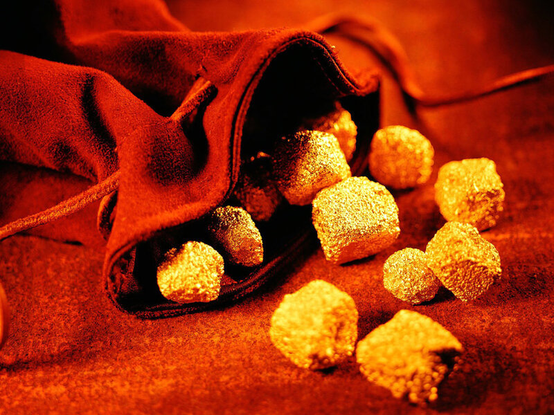 gold nuggets in a pouch