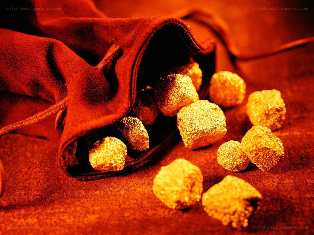 gold nuggets in a pouch