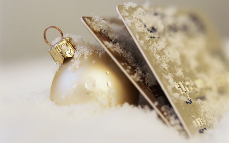 Gold Ornament and Credit Cards