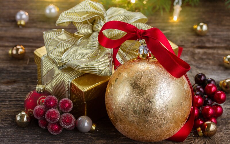 Gold Ornament and Gift Box — Festive