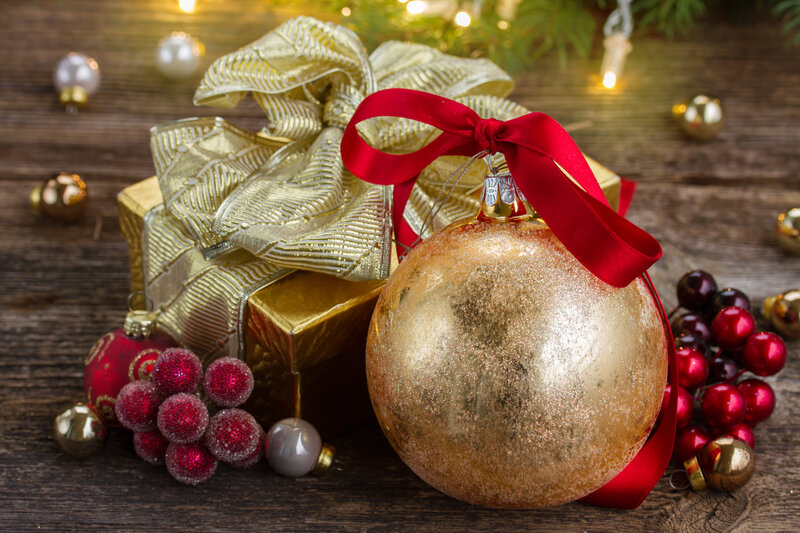 Gold Ornament and Gift Box
