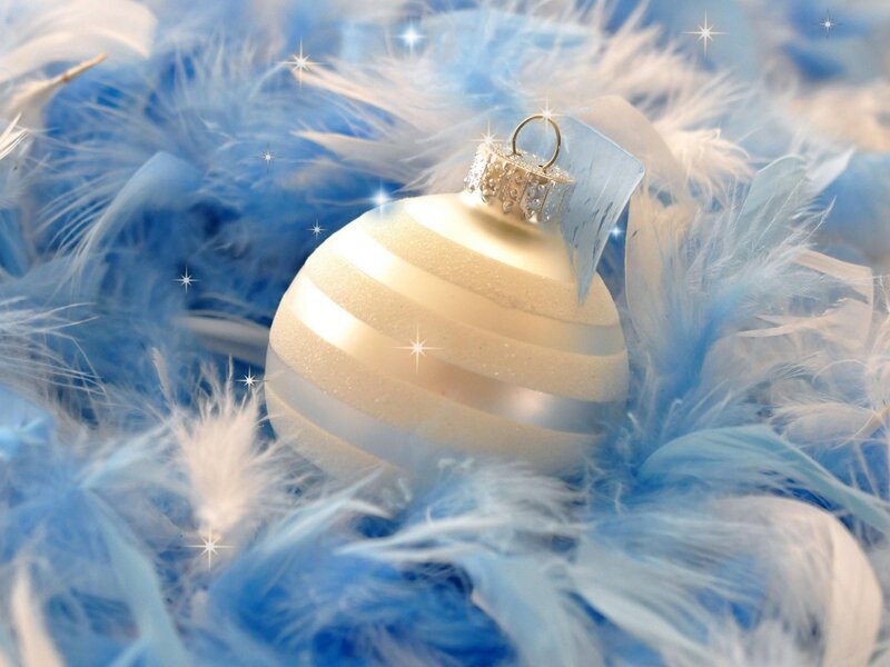 Gold Ornament on Feathers — Blue, Festive