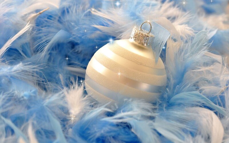 Gold Ornament on Feathers — Blue