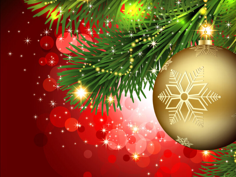 Gold Ornament on Pine Branch