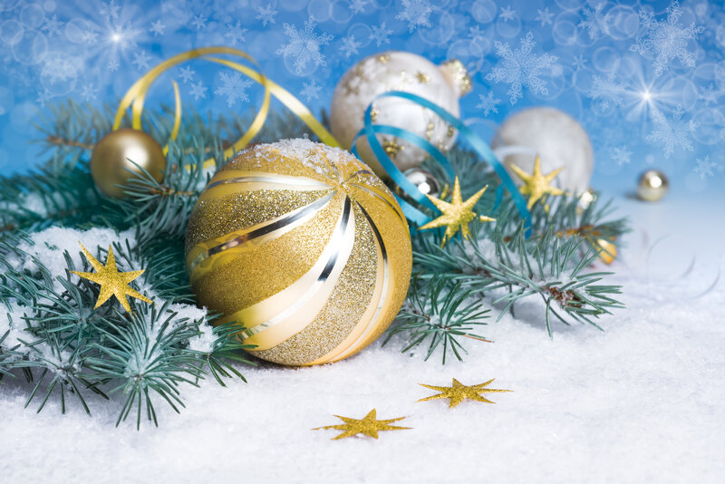 Gold Ornament on Snow — Blue