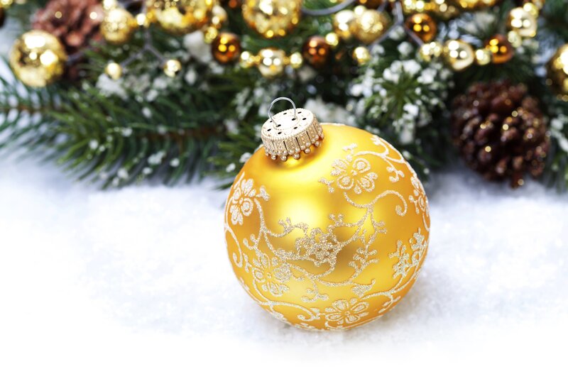 Gold Ornament on Snow — Festive