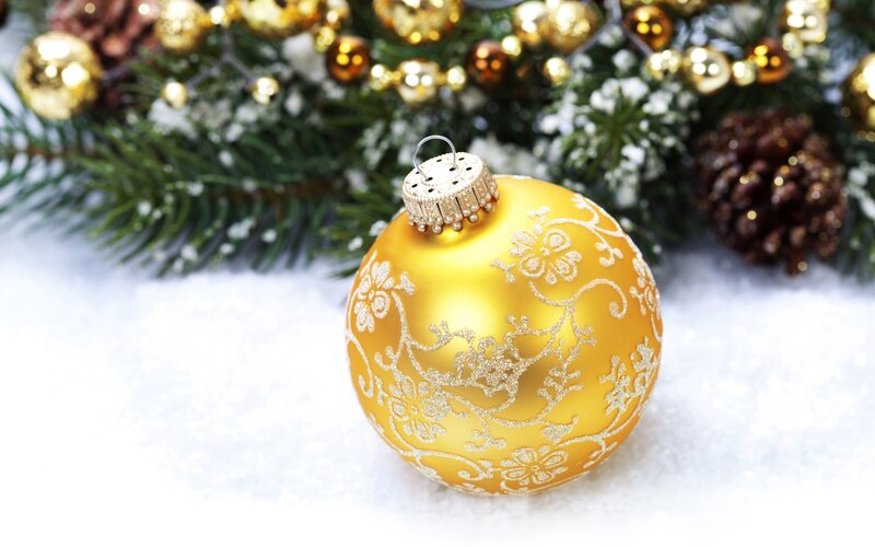 Gold Ornament on Snow — Festive, Winter