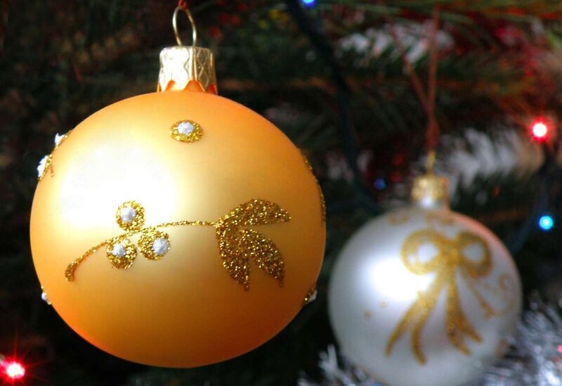 Gold Ornament on Tree — Festive, Winter