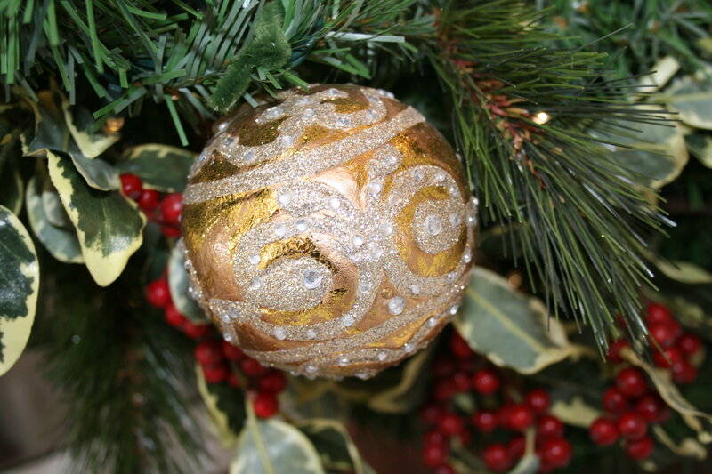Gold Ornament on Tree — Green, Festive, Winter
