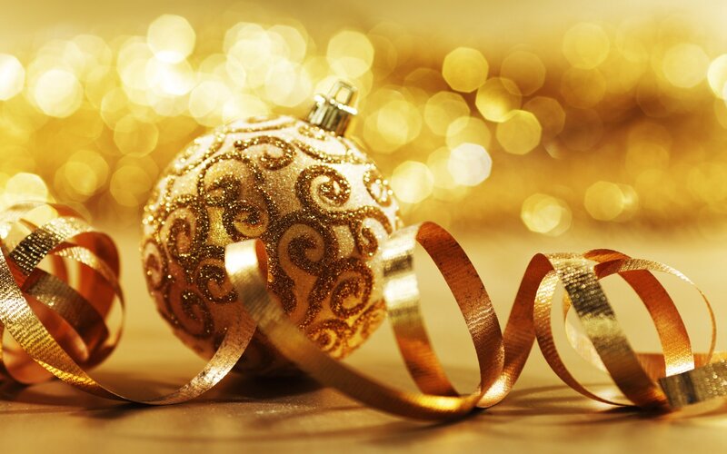 Gold Ornament with Ribbon — Festive, Photograph