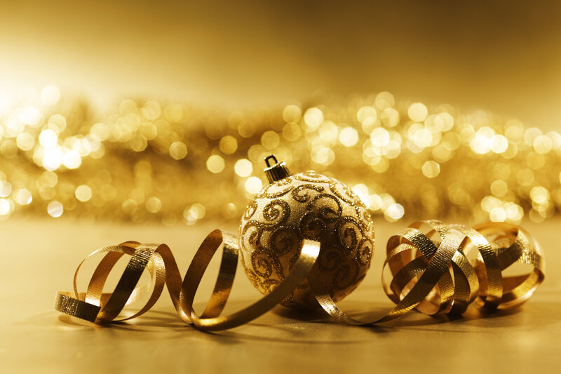 Gold Ornament with Ribbon — Festive