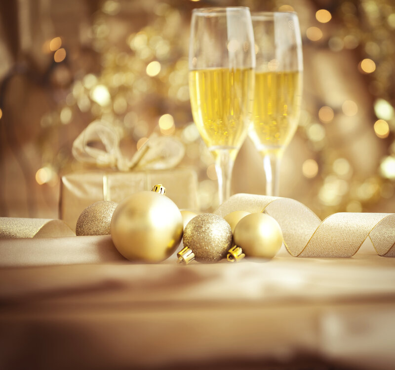 Gold Ornaments and Champagne