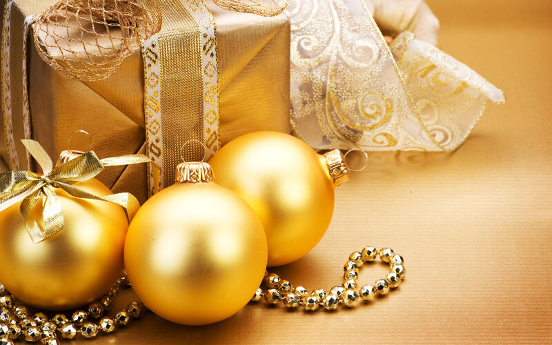 Gold Ornaments and Gift — Festive